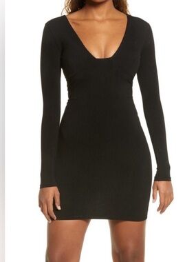 NWT - Naked Wardrobe Snatched Bustier Long Sleeve Rib Body-Con Dress - Size S
